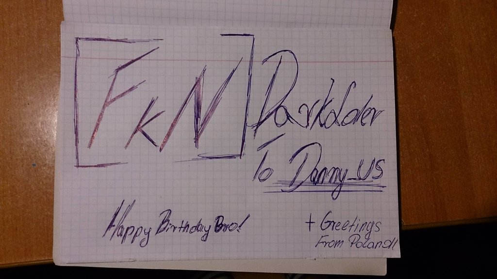 Handwritten [FkN] Backdoor birthday note to Danny, from Poland