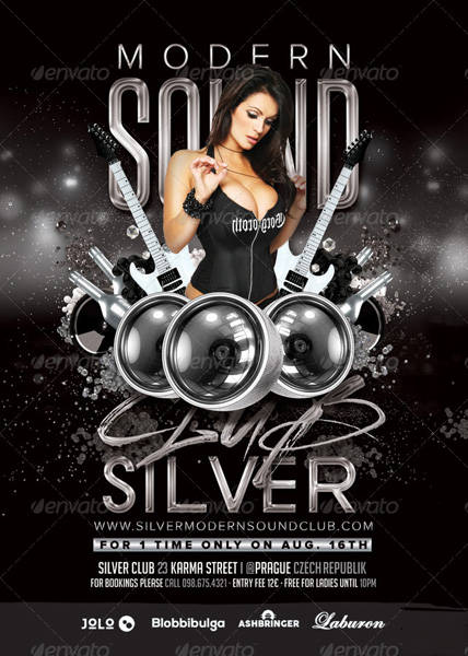 Slick club flyer GFX with guitars and speakers