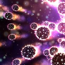 Cosmic bubble nebula art, sparkly spheres in space