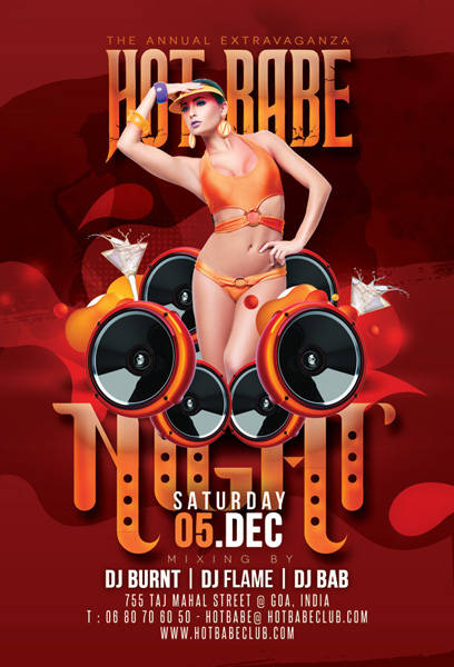Retro party flyer GFX with pinup girl and speakers