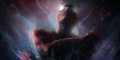 Spider-Man GFX art crackling with lightning-lit intensity