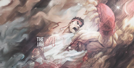 Street Fighter Ryu tag art with dramatic smoke effects