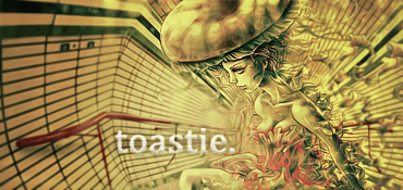 Golden-toned digital art signature reading 'toastie'