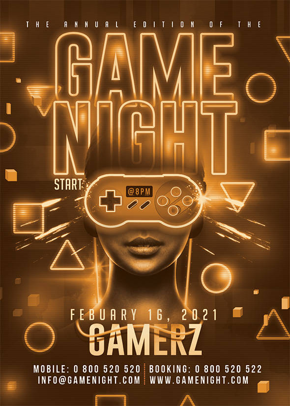 Retro VR game night poster with neon gamer vibes