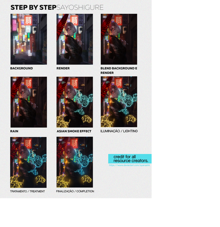Cyberpunk digital art tutorial breakdown with neon smoke effects