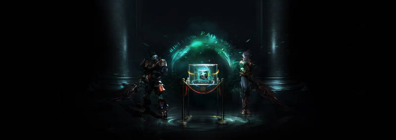 Two armored guardians flanking a glowing mystical relic