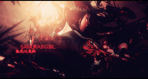Samurai girl signature art with striking crimson glow