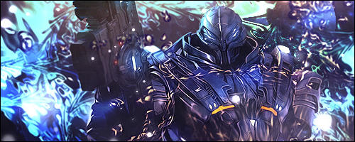 Armored sci-fi warrior GFX with electric blue effects