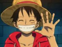 Anime grin avatar, straw hat and gloves waving hello