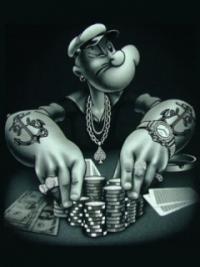 Popeye playing poker, grizzled GFX art edit
