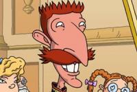 Cartoon caricature with wild grin and spiky hair