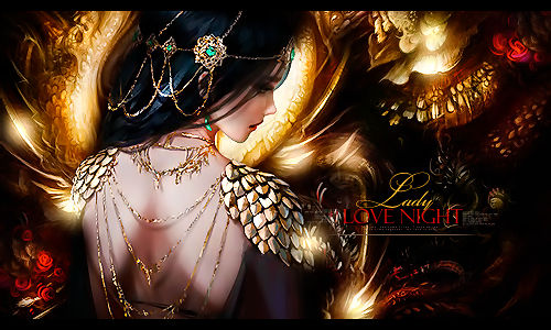 Golden fantasy woman GFX art, 'Lady of Love Night'