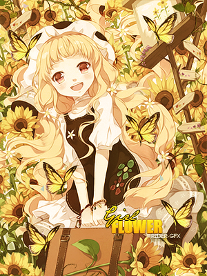 Sunflower fields and golden butterflies frame a smiling girl