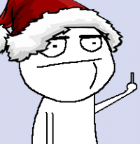 Skeptical rage-comic guy in a Santa hat