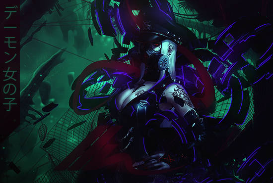 Dark cyber-warrior GFX with neon blue circuitry glow