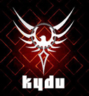Sleek phoenix emblem logo with gothic 'kydu' branding