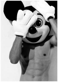 Mickey mask meets shirtless gains—peak forum humor pic