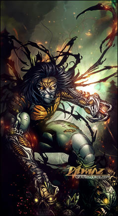 Fierce clawed warrior GFX signature glowing with fiery energy