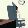Anime girl side-eyeing a wall clock, waiting