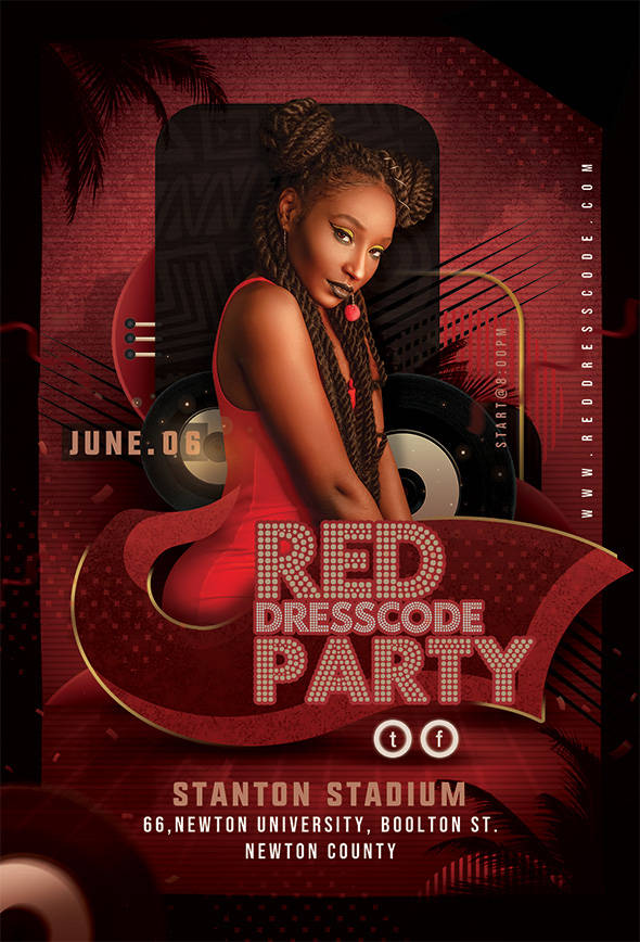 Stylish red dresscode party flyer with striking portrait design