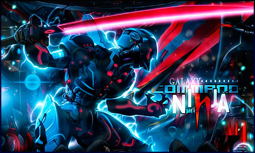 Futuristic armored ninja wielding a glowing energy blade