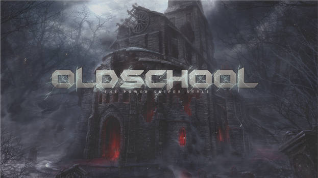Haunted gothic cathedral GFX with electric sniper-style branding