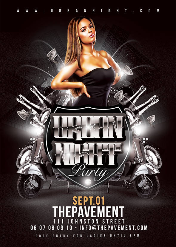 Slick urban night party flyer with retro flair