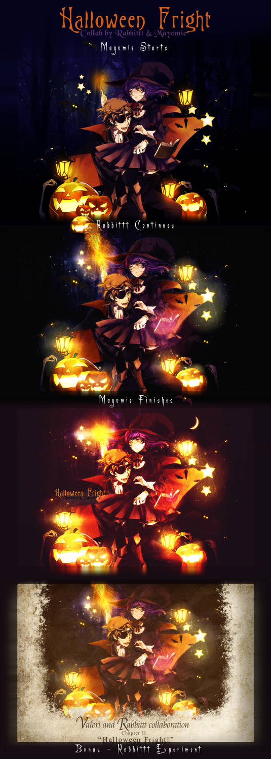 Halloween-themed witch collab art, layered progress showcase