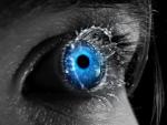 Striking blue eye close-up, digital art edit