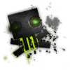 Grungy dark GFX art with glowing green eyes design
