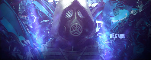 Gas mask figure in swirling blue smoke, classic forum GFX art