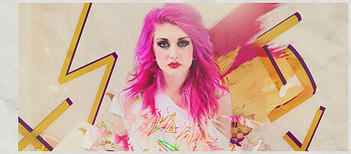 Pink-haired girl GFX signature with abstract yellow accents
