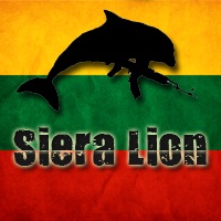 Dolphin with an AK-47 over the Lithuanian flag