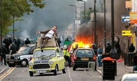Mr. Bean chills atop his car amid riot chaos