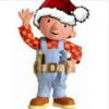 Bob the Builder in a Santa hat, waving hello