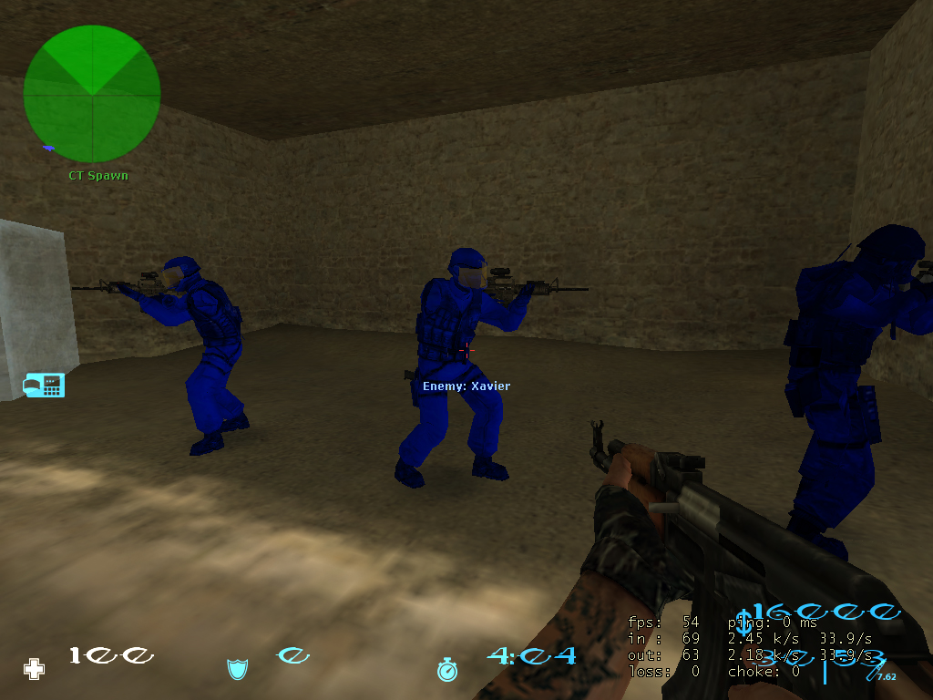 CS wallhack screenshot with colored enemy models