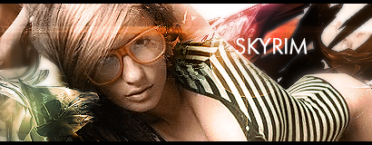 Skyrim-themed forum signature art with stylized portrait