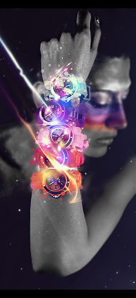 Digital art: watch gears blend into a woman's silhouette
