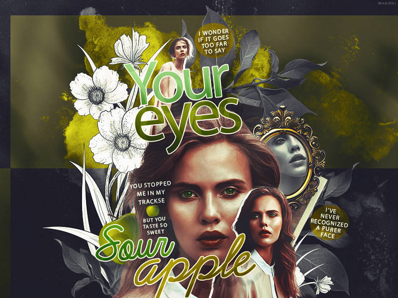Floral GFX signature with green-eyed portrait and dual imagery