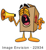 Cartoon cardboard box yelling through a megaphone