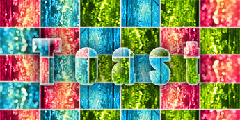 Colorful bokeh sparkle GFX spelling out 'Toast'
