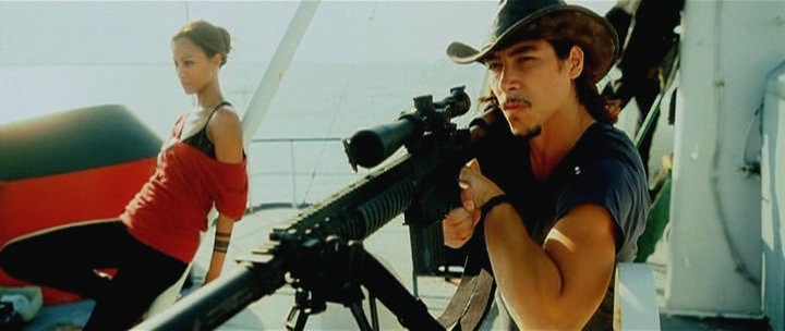 Sniper takes aim aboard a ship in The Losers