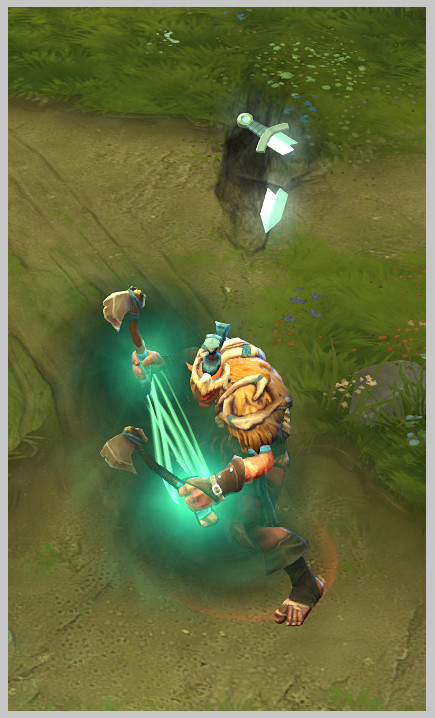 Dota 2 hero mid-attack, glowing weapon effect