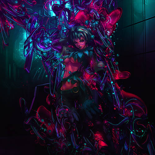 Cyberpunk digital art with glowing neon abstract effects