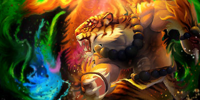 Fierce tiger digital art with vibrant fire and smoke effects