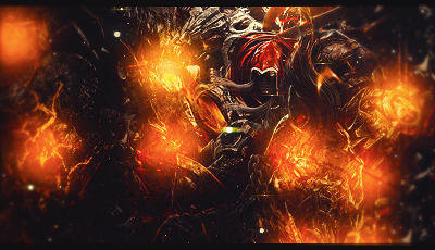Fiery armored warrior digital art, classic forum signature style