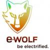 e-WOLF brand logo, electrified wolf mascot design