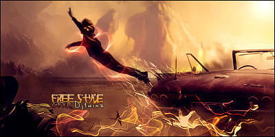 Freestyle GFX signature with jumping figure and fiery effects