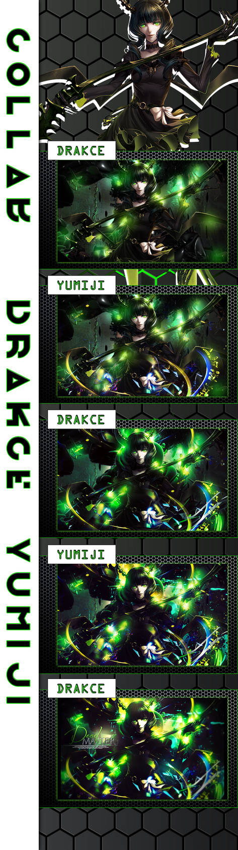 Green-glow anime GFX collab showcase, Drakce and Yumiji