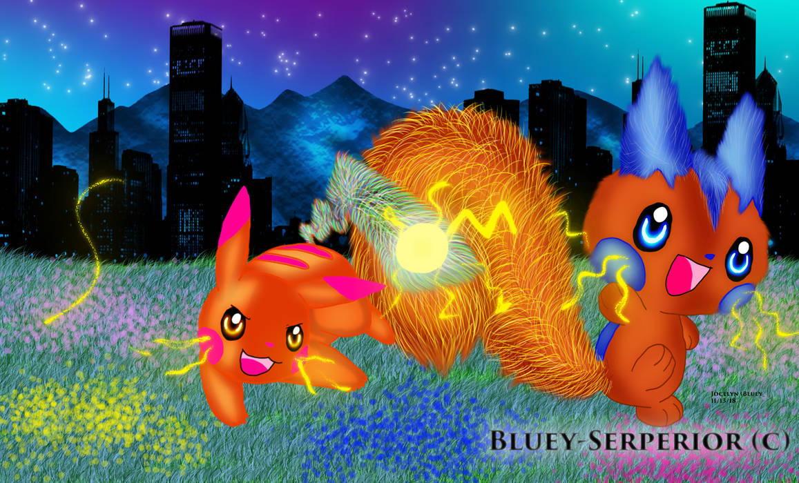 Electric Pokémon pals spark up a neon city night